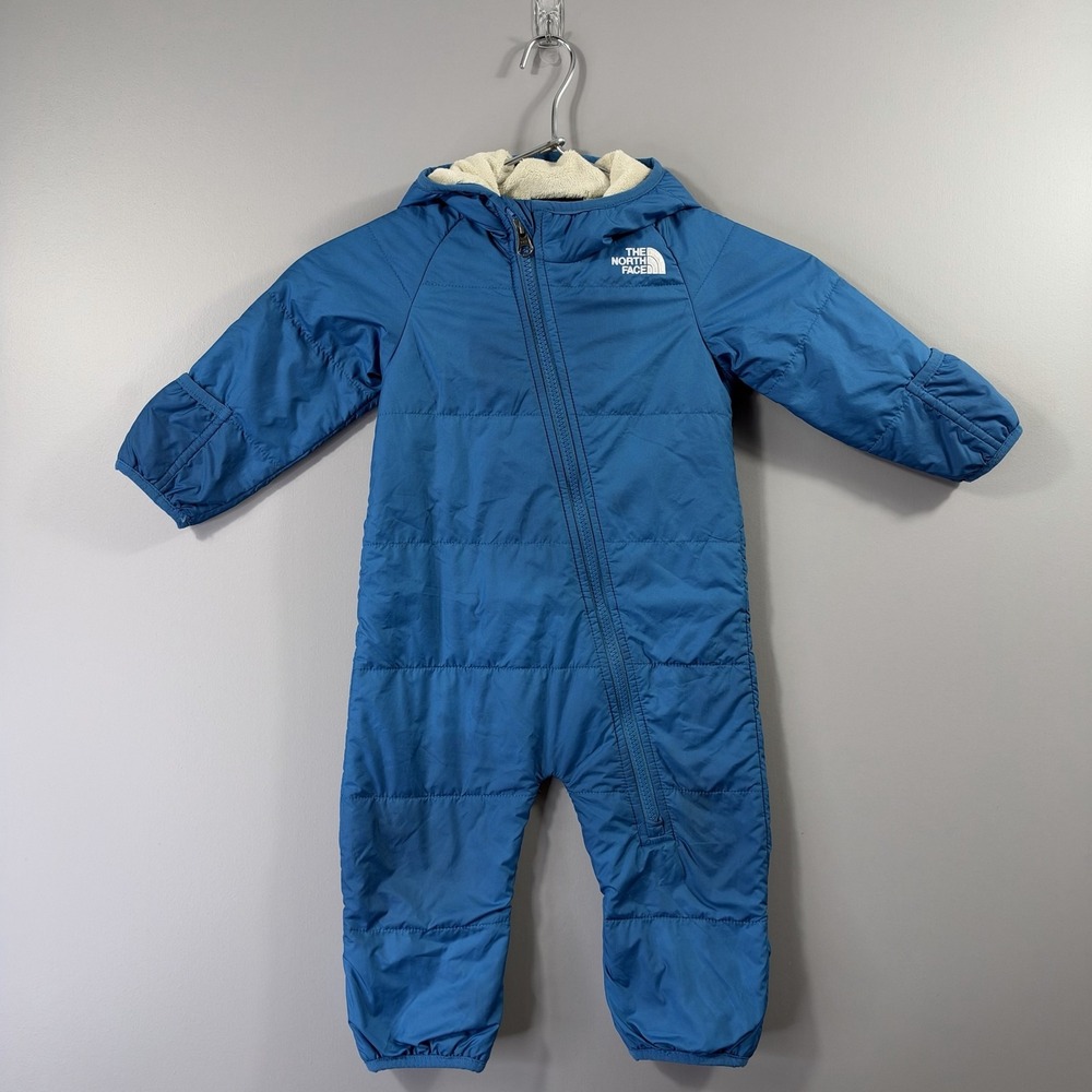 The North Face Snowsuit Baby Boys 6-12M Blue Quilted Hooded Winter One Piece